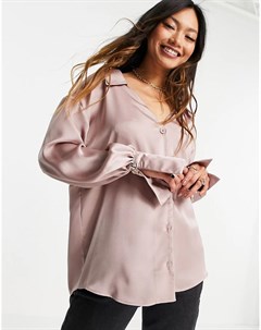 Атласная рубашка приглушенного розового цвета с воротником и широкими манжетами Asos design