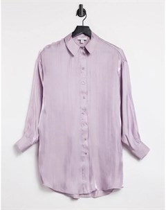 Сиреневая атласная рубашка в стиле oversized Topshop