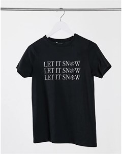 Черная футболка с новогодним слоганом Let It Snow New look