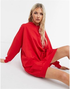 Ярко красное платье худи в стиле oversized Asos design