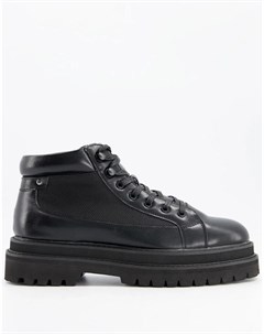 Черные ботинки из искусственной кожи со шнуровкой на двойной наборной подошве Asos design