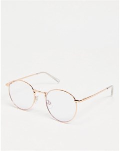 Круглые очки в оправе цвета розового золота со светло голубыми стеклами Vero moda