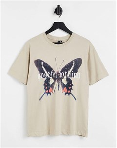 Бежевая oversized футболка с принтом бабочки Good for nothing