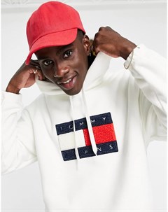 Флисовый худи кремового цвета из капсульной коллекции Cozy Tommy jeans