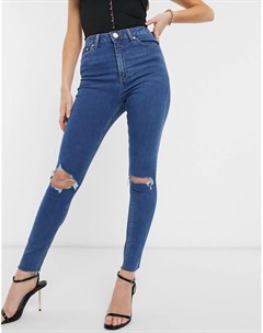 Ярко синие джинсы скинни с завышенной талией и необработанной кромкой Ridley Asos design