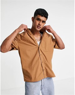 Рубашка табачного цвета в стиле oversized из материала с фактурой бумаги Topman
