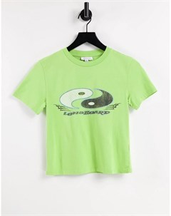 Зеленая короткая футболка с принтом символа инь ян Topshop