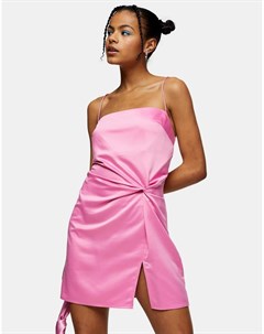 Розовое атласное платье мини с узлом Topshop