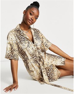 Платье рубашка мини с леопардовым принтом песочного цвета Motel