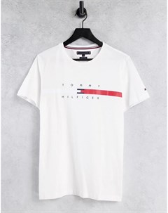 Белая футболка с полоской и логотипом на груди Tommy hilfiger