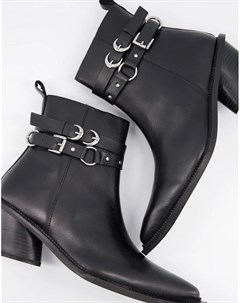 Черные кожаные ботинки челси в стиле вестерн на кубинском каблуке и с ремешками Asos design