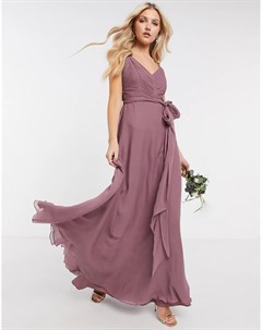 Платье макси пыльно лилового цвета на бретельках со сборками на лифе и поясом Bridesmaid Asos design