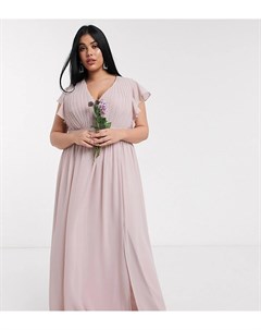 Розовое платье макси с глубоким вырезом и рукавами клеш Tfnc plus