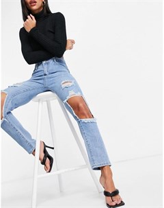 Голубые джинсы в винтажном стиле с вырезами на коленях I saw it first