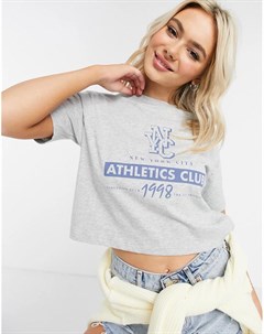 Серая меланжевая футболка с принтом NYC athletics club Asos design