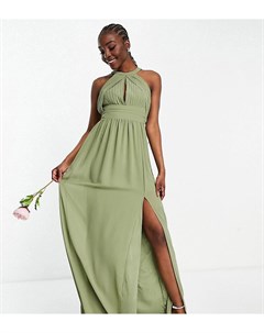Плиссированное платье макси приглушенного зеленого цвета для подружки невесты Bridesmaid Tfnc tall