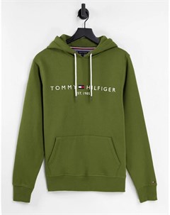 Худи темно зеленого цвета с классическим логотипом Tommy hilfiger