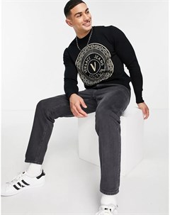 Черный вязаный джемпер с логотипом Versace jeans couture