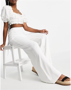 Широкие белые брюки из материала с добавлением льна Miss selfridge