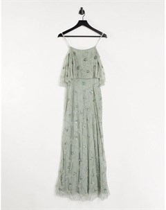 Платье макси 2 в 1 с декоративной отделкой нежно серого цвета Bridesmaid Beauut