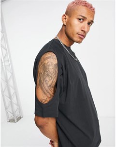 Oversized футболка из плотной ткани черного цвета с вырезами на плечах Asos design
