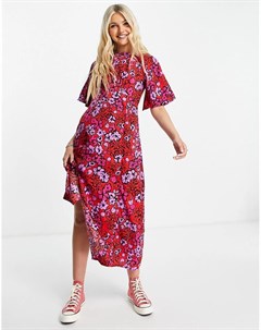 Красное чайное платье миди с цветочным принтом Influence