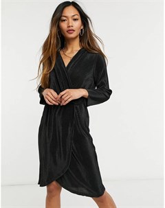 Черное плиссированное платье мини с запахом и рукавами 3 4 Y.a.s