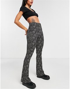 Черные расклешенные брюки с цветочным принтом Topshop