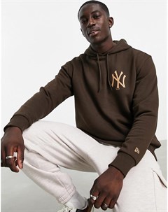Темно коричневый oversized худи с символикой команды New York Yankees New era