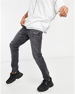 Зауженные черные выбеленные джинсы slim с эффектом потертости Asos design