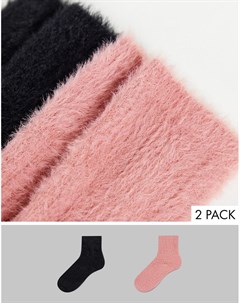 Набор из 2 пар пушистых носков до щиколотки черного и розового цвета Topshop
