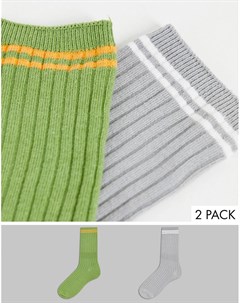 Набор из 2 пар носков в полоску высотой до щиколотки серого и зеленого цветов Topshop