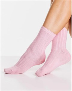 Розовые носки для дома в крупный рубчик Topshop