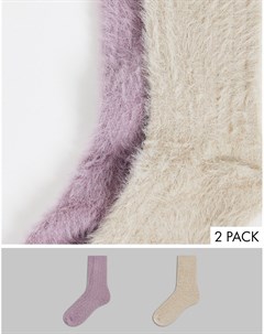 Набор из 2 пар пушистых носков до щиколотки сиреневого и серо бежевого цветов Topshop