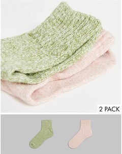 Набор из 2 пар меланжевых носков крупной вязки розового и зеленого цвета до щиколотки Topshop