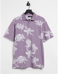 Свободная фиолетовая футболка поло с короткими рукавами и цветочным принтом Asos design