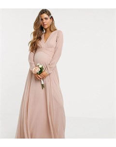 Нежно розовое присборенное платье макси с длинными рукавами и плиссированной юбкой ASOS DESIGN Mater Asos maternity