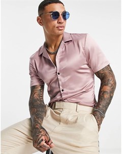 Атласная приталенная рубашка сумеречно розового цвета Asos design