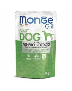 Dog Grill полнорационный влажный корм для собак беззерновой c ягненком и овощами кусочки в соусе в п Monge