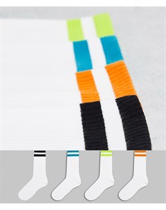 Набор из 4 пар белых спортивных носков с полосками разных цветов Bershka