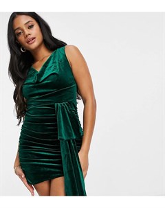 Эксклюзивное изумрудно зеленое бархатное платье мини с драпировкой и длинным поясом Jaded rose