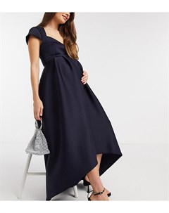 Темно синее платье мидакси для выпускного с короткими рукавами и ассиметричным подолом True violet maternity