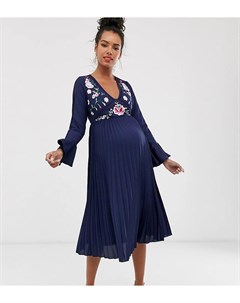 Темно синее платье миди с плиссировкой ASOS DESIGN Maternity Asos maternity