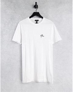 Белая удлиненная футболка с вышивкой NLM New look