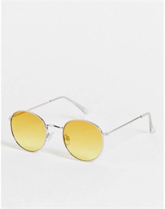 Круглые солнцезащитные очки в золотистой металлической оправе Topman