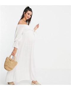 Белое ярусное платье макси с открытыми плечами x Brooke Vincent In the style maternity