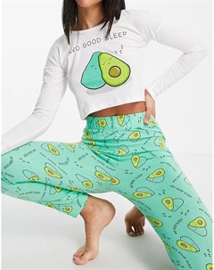 Пижамный комплект зеленого и белого цвета с принтом авокадо Brave soul
