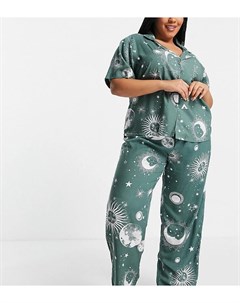 Шалфейно зеленая пижама из 100 модала с рубашкой и брюками с астрологическим принтом ASOS DESIGN Cur Asos curve