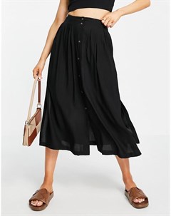Черная юбка миди на пуговицах с глубокими карманами Asos design