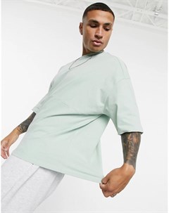 Зеленая плотная футболка в стиле oversized с воротником в крупный рубчик Asos design